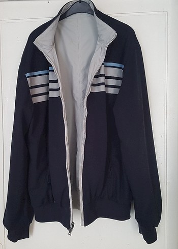 Gri, lacivert çift taraflı giyim,  Fermuarlı mont. - Görsel 4