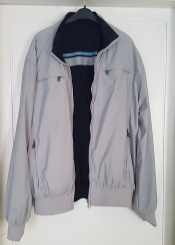 Gri, lacivert çift taraflı giyim,  Fermuarlı mont. - Görsel 2