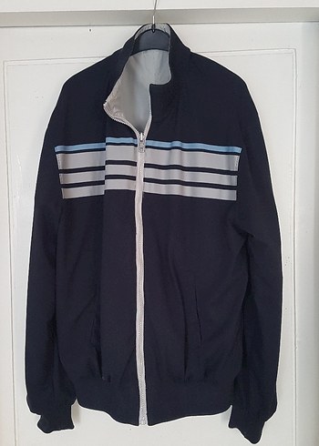 Gri, lacivert çift taraflı giyim,  Fermuarlı mont. - Görsel 6