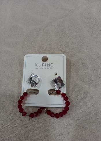 Diğer Kırmızı Boncuklu Mini Kadın Küpe Seti. 2 adet. yeni