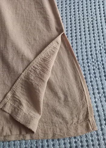 Diğer Bej renk Kadın Keten Bol Kesim Piliseli Pantolon.