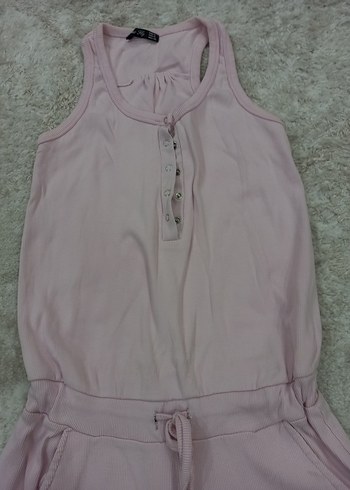 Pembe kolsuz, cepli, pamuklu, esnek, şortlu tulum. sorunsuz S-M - Görsel 5