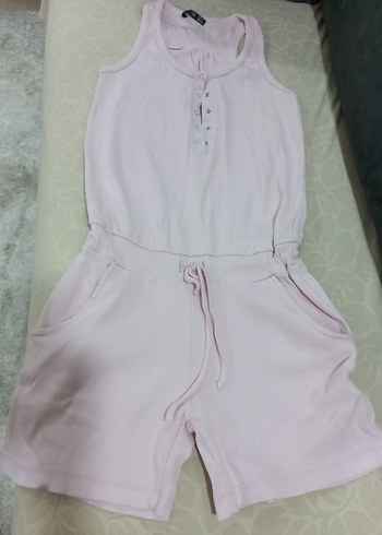 Pembe kolsuz, cepli, pamuklu, esnek, şortlu tulum. sorunsuz S-M - Görsel 3