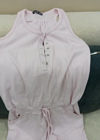 Pembe kolsuz, cepli, pamuklu, esnek, şortlu tulum. sorunsuz S-M - Görsel 4
