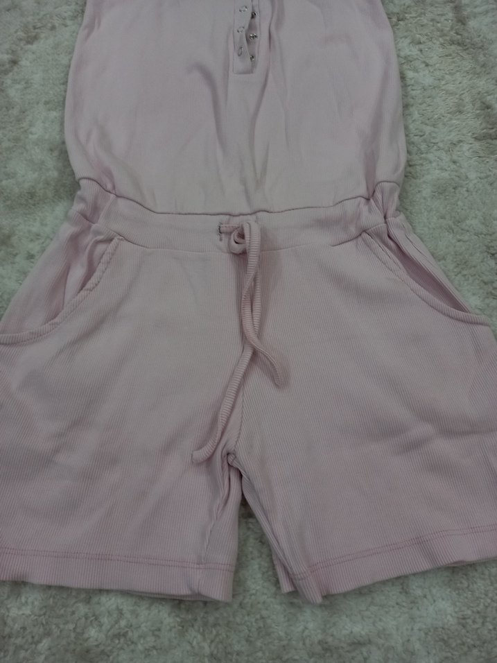 Pembe kolsuz, cepli, pamuklu, esnek, şortlu  tulum. sorunsuz S-M - Görsel 2