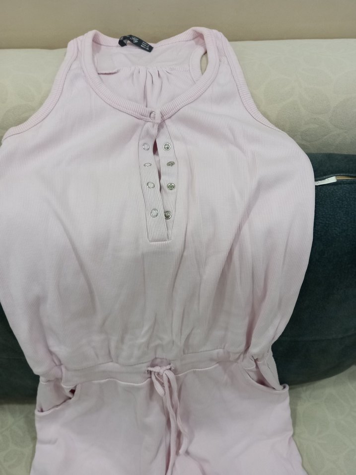 Pembe kolsuz, cepli, pamuklu, esnek, şortlu  tulum. sorunsuz S-M - Görsel 4