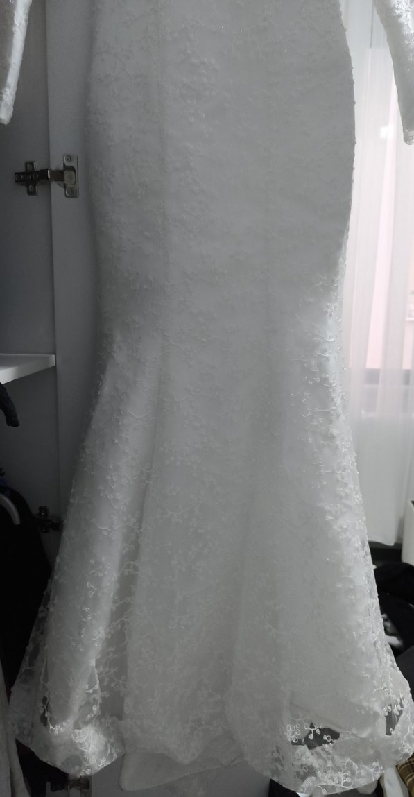 KİRALIK Uzun Kollu Beyaz Balık Gelinlik - Görsel 3