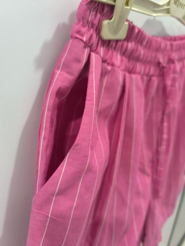 Pembe Çizgili Pilili Mini Şort - Görsel 2