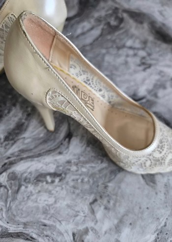 Dantel Detaylı Beyaz Dolgu Topuk Abiye Ayakkabı - Görsel 5