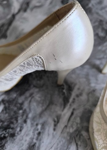 Dantel Detaylı Beyaz Dolgu Topuk Abiye Ayakkabı - Görsel 4