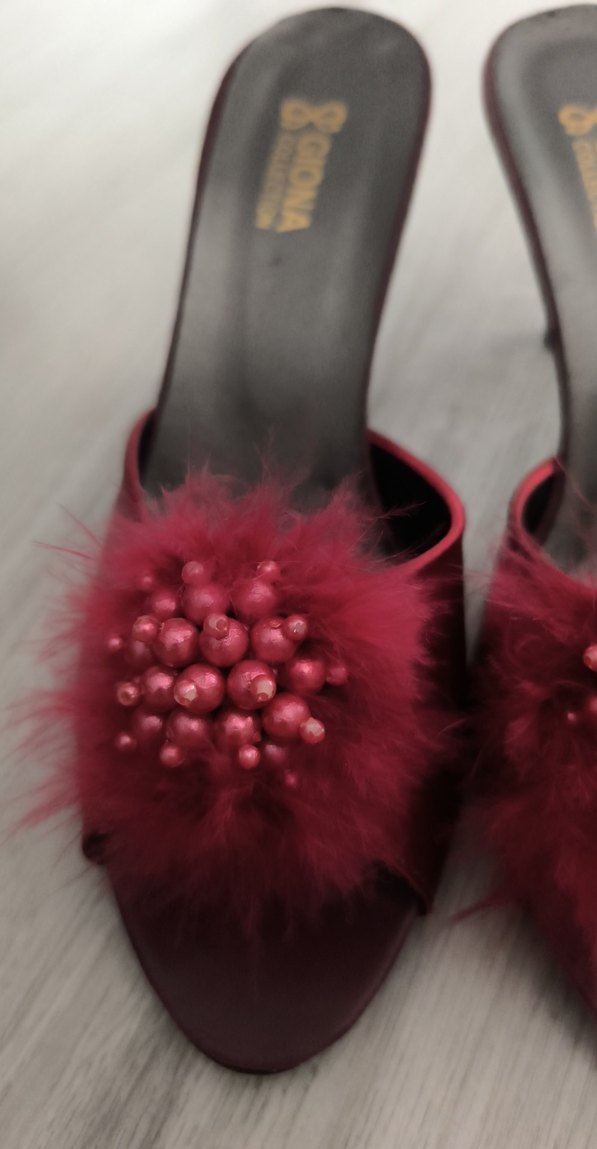 Bordo Kürklü Yüksek Topuklu Kadın Terlik - Görsel 3