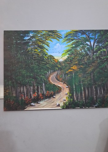 Karanlık Yeşil Orman Yolu Yağlı Boya Tablo
