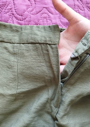 34 Beden Bej Koton Kadın Keten Pantolon Midi Boy