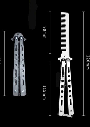 Gri Katlanabilir Paslanmaz Çelik Kelebek Bıçak Tasarımlı Tarak - Görsel 2