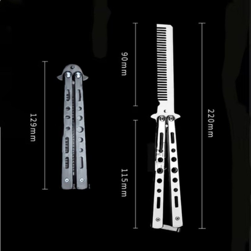 Gri Katlanabilir Paslanmaz Çelik Kelebek Bıçak Tasarımlı Tarak - Görsel 2