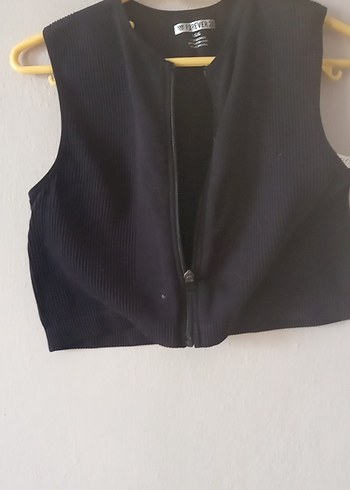 l Beden Kadın Siyah Kısa Fermuarlı Yelek