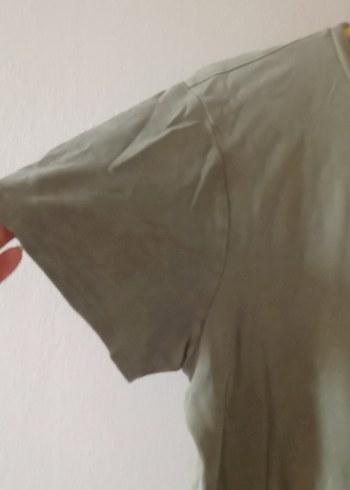 yeşil penye Rahat Kesim Kadın Tişört. salaş - Görsel 3