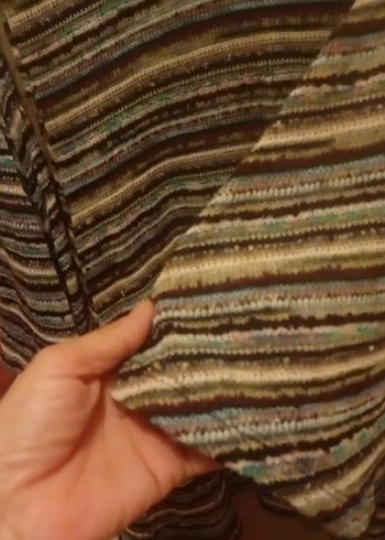 V Yaka Çizgili Bohem Triko Elbise - Görsel 4