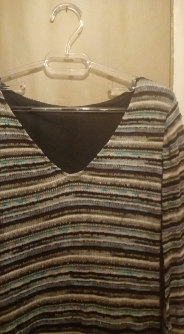 V Yaka Çizgili Bohem Triko Elbise - Görsel 3