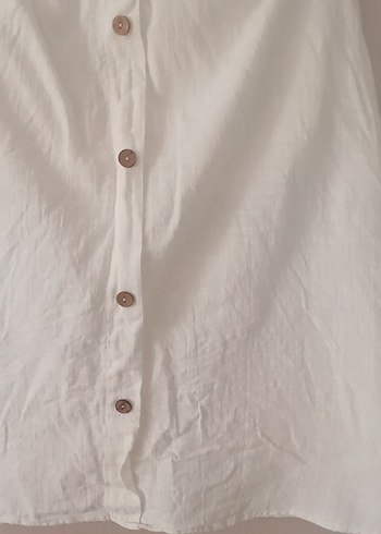 Düğmeli Beyaz Midi Keten Etek takım - Görsel 4