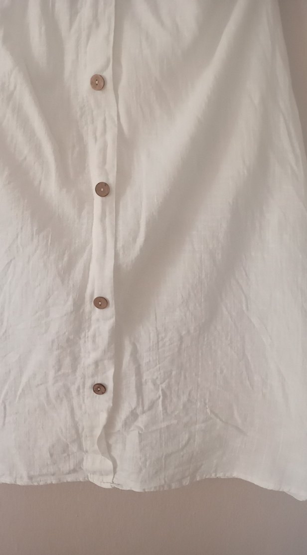 Düğmeli Beyaz Midi Keten Etek takım - Görsel 4