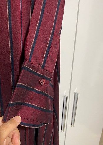Beymen Club Bordo Çizgili Uzun Gömlek Elbise - Görsel 3