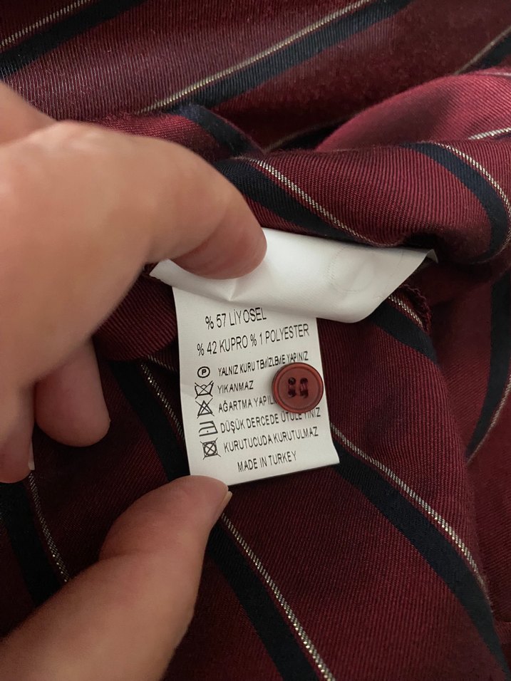 Beymen Club Bordo Çizgili Uzun Gömlek Elbise - Görsel 5