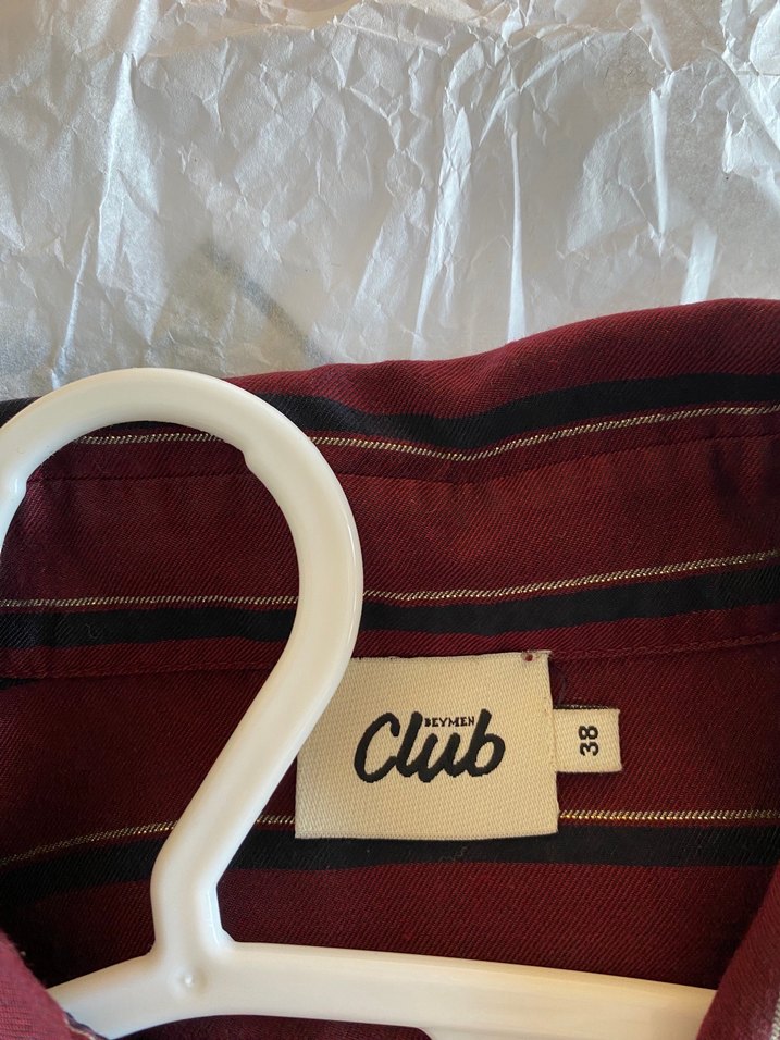 Beymen Club Bordo Çizgili Uzun Gömlek Elbise - Görsel 4