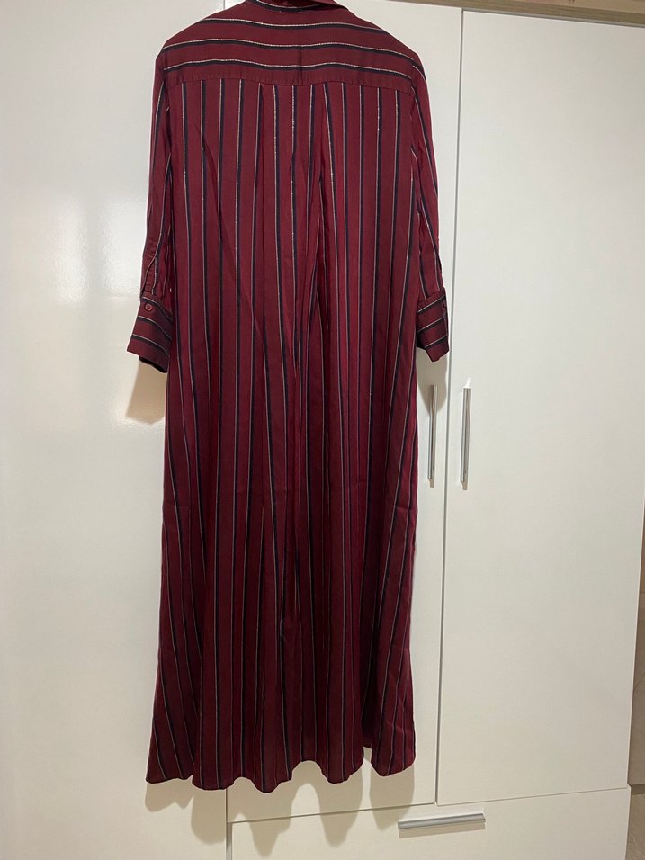 Beymen Club Bordo Çizgili Uzun Gömlek Elbise - Görsel 2