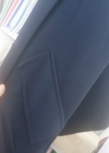 Lacivert Uzun Drapeli Kadın Hırka - Görsel 2