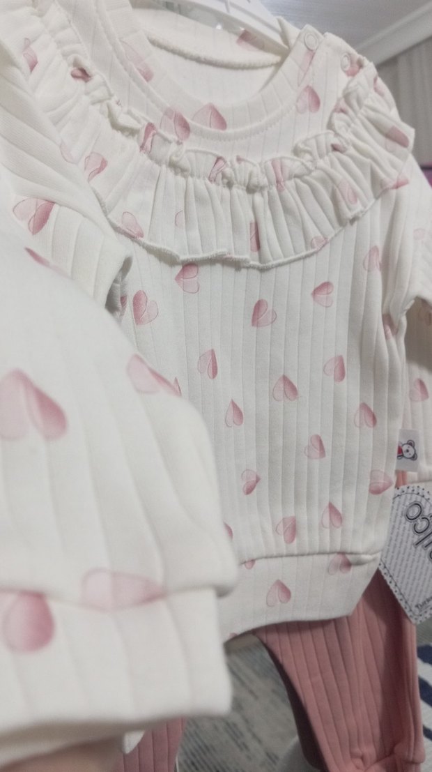Beyaz Fırfırlı Baskılı Bebek Kız Takımı - Görsel 3