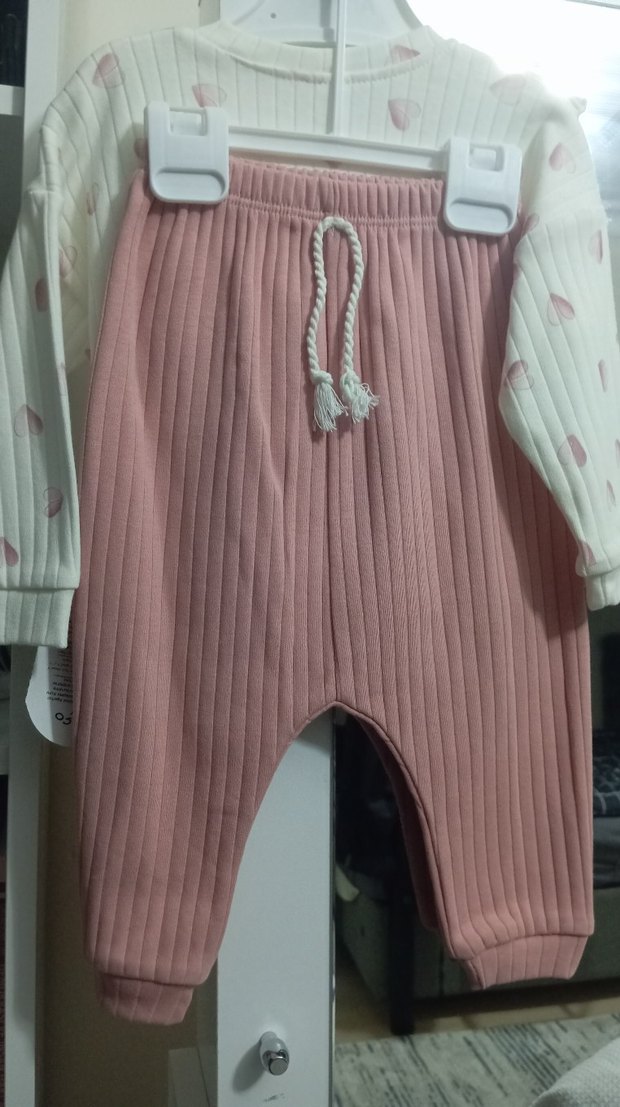 Beyaz Fırfırlı Baskılı Bebek Kız Takımı - Görsel 2