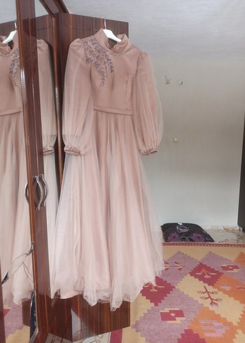 Abiye Bej Uzun Vintage Kadın Abiye Elbise