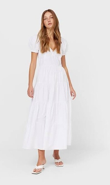 Stradivarius poplin midi elbise