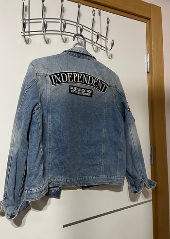 Rock Punk Tarzı Kadın Mavi Denim Ceket