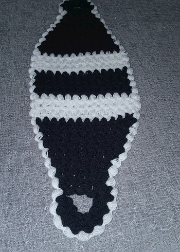 Beyaz-Siyah Çizgili El Örgüsü Banyo uzun lifi - Görsel 2