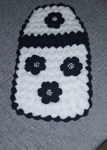 Siyah-beyaz renkli Çiçekli El Örgüsü Banyo lifi - Görsel 2