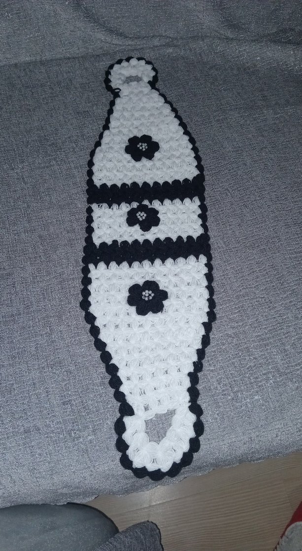 Siyah-beyaz renkli Çiçekli El Örgüsü Banyo lifi - Görsel 3