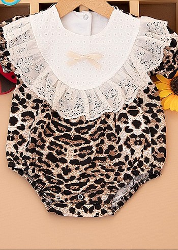 Dantel Yakalı Leopar Desenli Bebek Kız Tulum