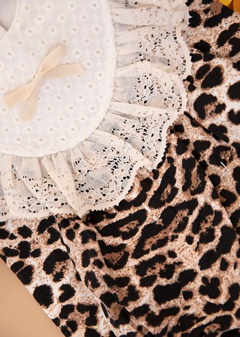 Diğer Dantel Yakalı Leopar Desenli Bebek Kız Tulum