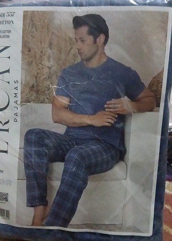 Erkek Gri Kısa Kollu Pamuklu Pijama Takımı - Görsel 2