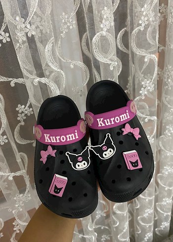 Kuromi Süslü Pembe Siyah Kız Terlik 30 Numara