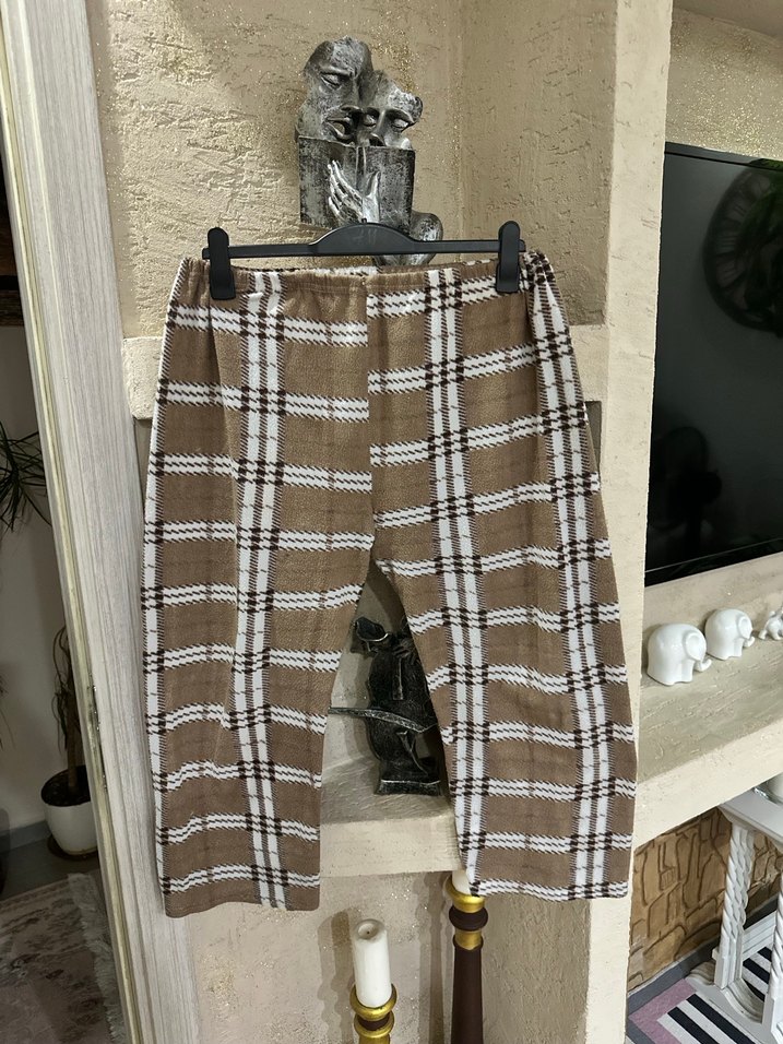 Kahverengi Ekose Desenli Lastikli unısex Pijama Altı - Görsel 4