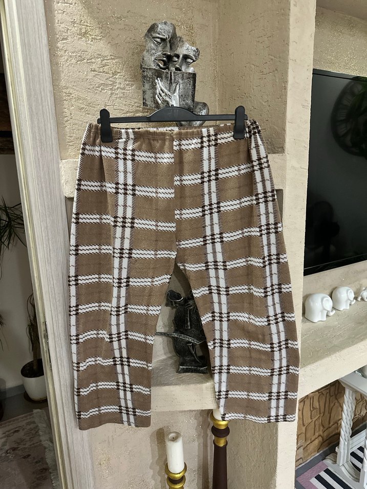 Kahverengi Ekose Desenli Lastikli unısex Pijama Altı - Görsel 3