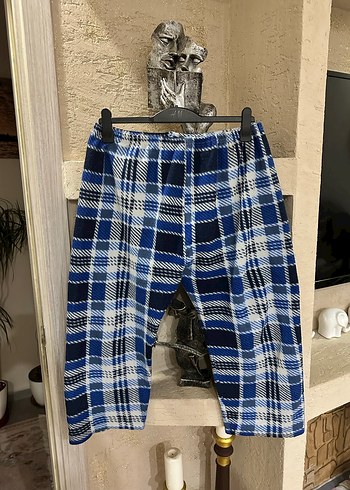 Unısex Mavi Kısa Kareli Kumaş Pijama - Görsel 4