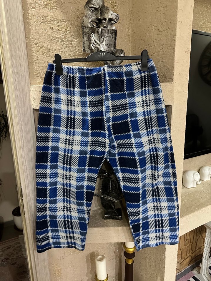 Unısex Mavi Kısa Kareli Kumaş Pijama - Görsel 2