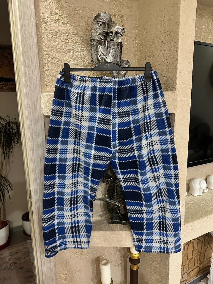 Unısex Mavi Kısa Kareli Kumaş Pijama - Görsel 4