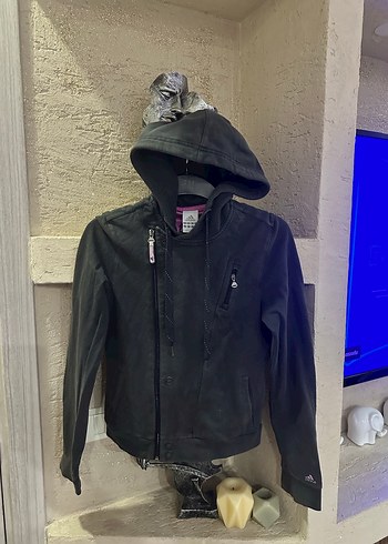 Siyah Süet Kapüşonlu Fermuarlı Kadın Ceket - Görsel 2