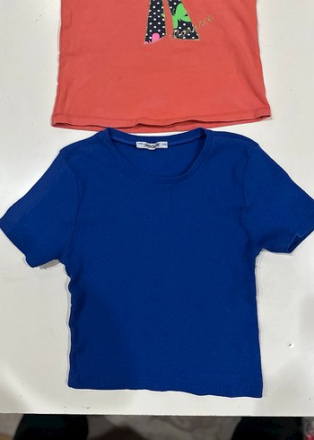 Kız Çocuk Renkli Baskılı ve Düz Kısa Kollu Tişört - Görsel 4