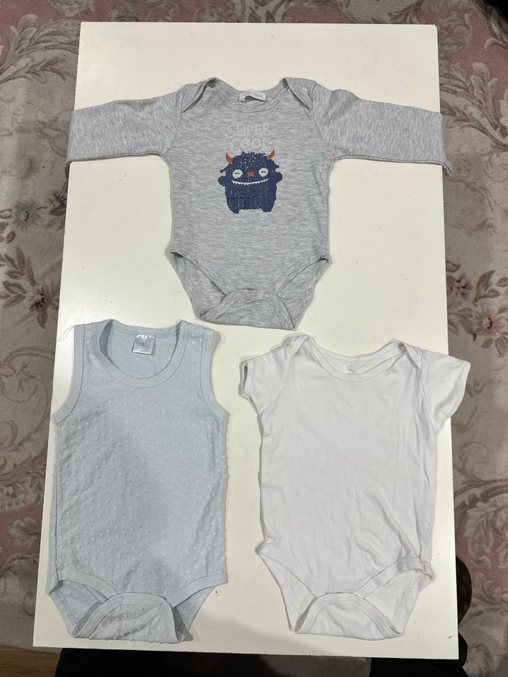 Gri  Bebek Triko Çıtçıtlı Body Seti - Görsel 3